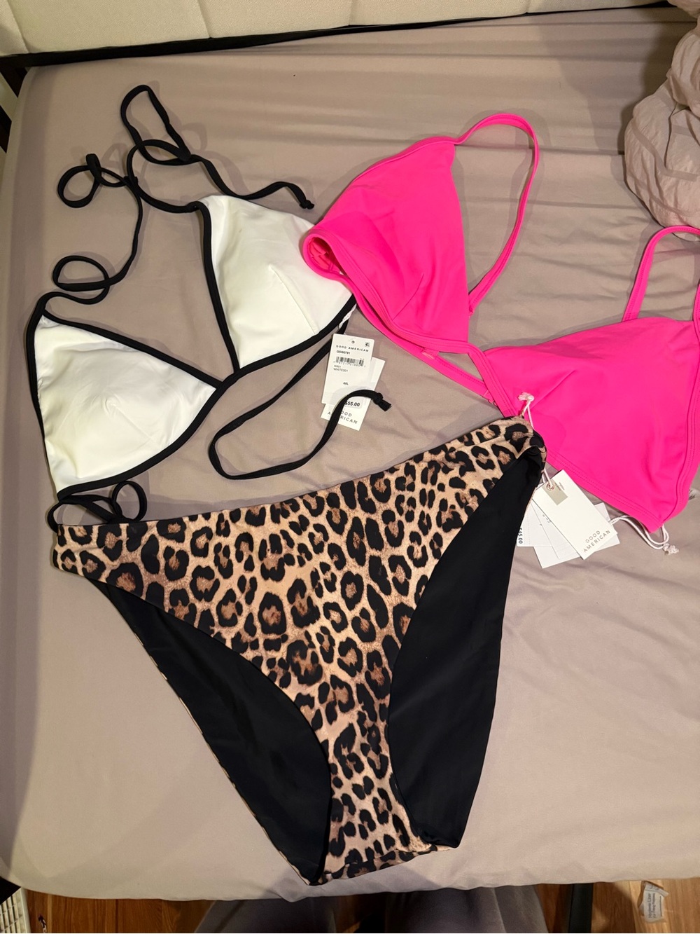 Good American Plus Size  Leopard & Hot Pink 3 Piece Bikini Set